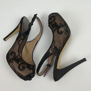 RSVP  Black Lace Elegant Stiletto Shoes, Size 8.5